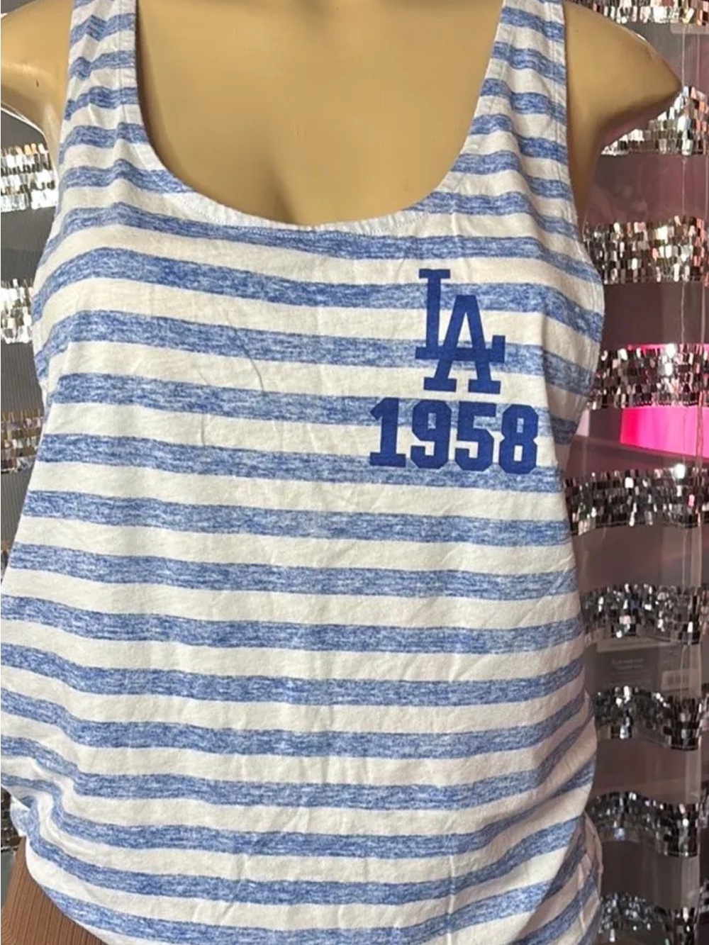 PINK Victoria's Secret Blue & White Striped LA 1958 Tank Top